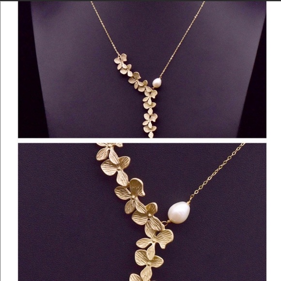 S925 Natural Fresh Water Pearl Leaf Necklace - Picture 6 of 9